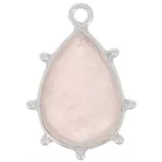 Pendentif goutte facetté & petites boules 19x13 mm - Argent 925 - Quartz rose x1