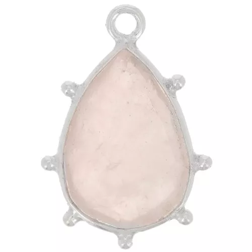 Pendentif goutte facetté & petites boules 19x13 mm - Argent 925 - Quartz rose x1