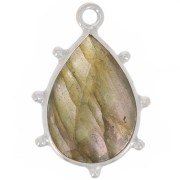 Pendentif goutte facetté & petites boules 19x13 mm - Argent 925 - Labradorite x1