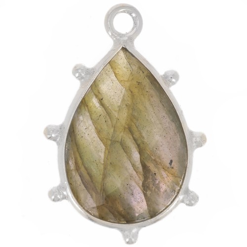 Pendentif goutte facetté & petites boules 19x13 mm - Argent 925 - Labradorite x1