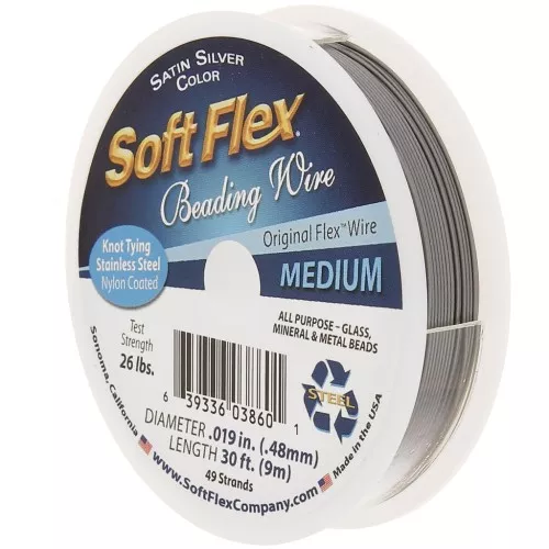 Fil cablé 49 brins 0.48mm - Soft Flex Medium - Argenté satiné x9m