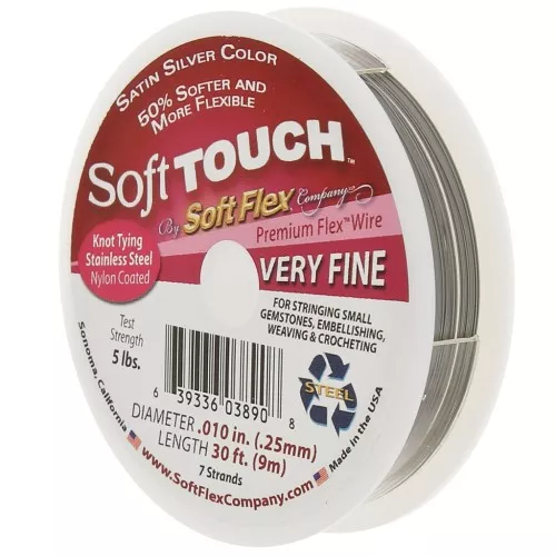 Fil cablé 7 brins 0.25 mm - Soft Flex Touch Very Fine - Argenté satiné x9m