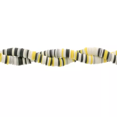 Perles Heishi rondelles en pâte polymère 8x1 mm - Mix Blanc - Jaune - Noir x39cm