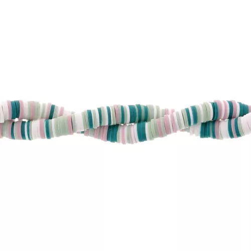 Perles Heishi rondelles  en pâte polymère 8x1 mm - Mix Vert pâle - Taupe x39cm