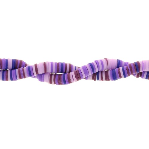 Perles Heishi rondelles  en pâte polymère 6x1 mm - Mix Multi-violet x39cm