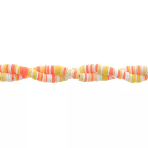 Perles Heishi rondelles en pâte polymère 6x1 mm - Mix Orange - Jaune - Blanc x39cm