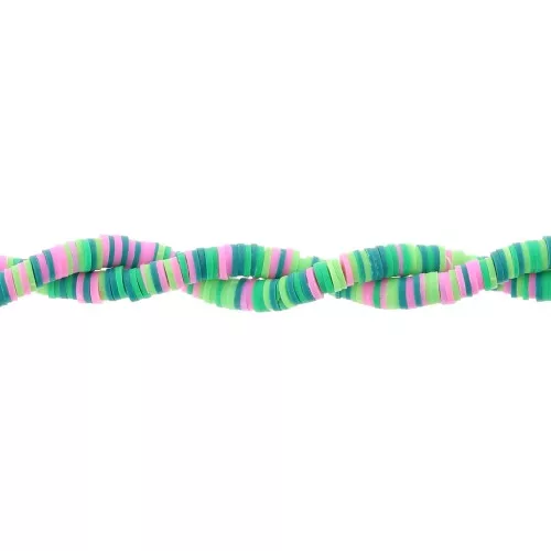Perles Heishi rondelles en pâte polymère 6x1 mm - Mix Multi-vert - Rose x39cm