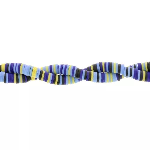 Perles Heishi rondelles en pâte polymère 6x1 mm - Mix Multi-bleu - Jaune x39cm