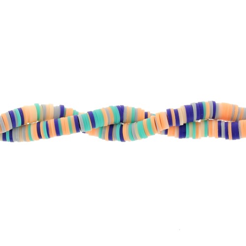 Perles Heishi rondelles  en pâte polymère 6x1 mm - Mix Bleu foncé - Saumon x39cm