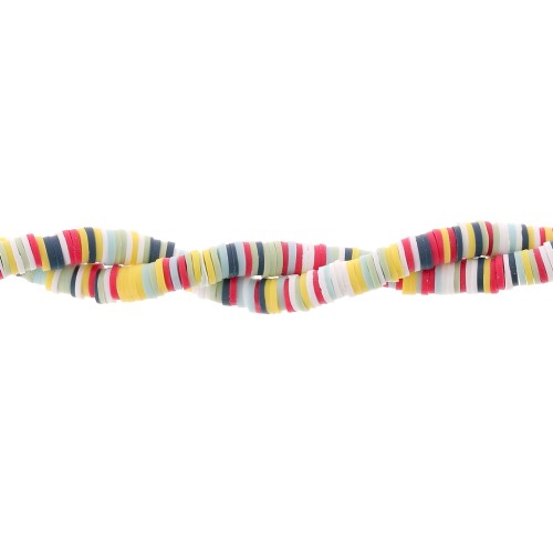 Perles rondelles Heishi en pâte polymère 6x1mm Mix Ocre - Blanc - Bleu foncé x39cm