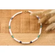 Perles rondelles Heishi en pâte polymère 6x1mm Mix Ocre - Blanc - Bleu foncé x39cm