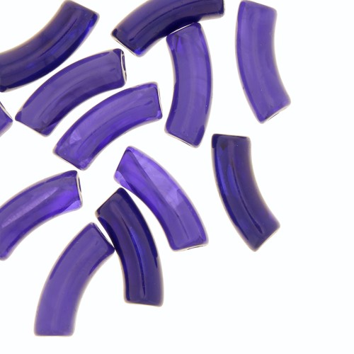 Perles tube incurvé 35x11 mm en acrylique transparente - Marbré Aubergine Bleu x6