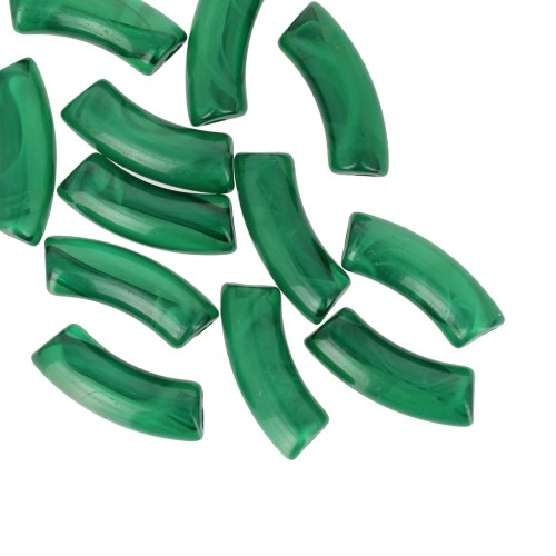 Perles tube incurvé 35x11 mm en acrylique transparente - Marbré Vert foncé x6