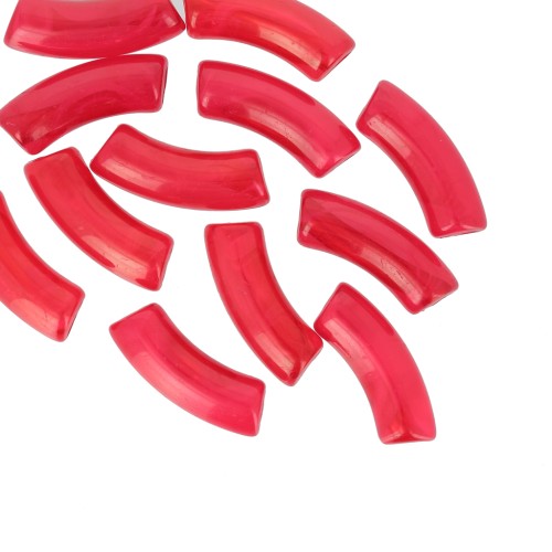 Perles tube incurvé 35x11 mm en acrylique transparente - Marbré Rouge x6