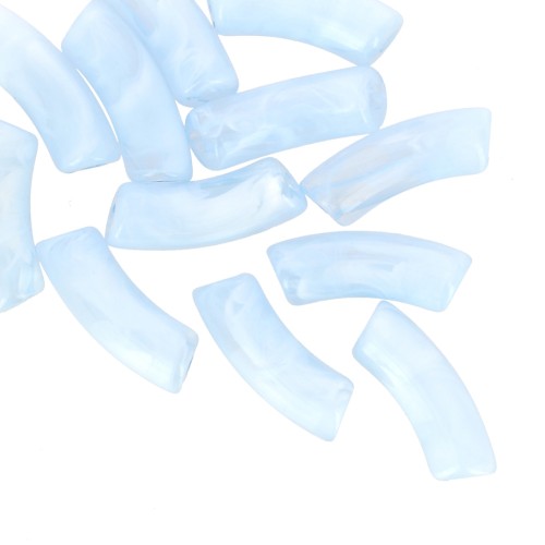 Perles tube incurvé 35x11 mm en acrylique transparente - Marbré Bleu ciel x6