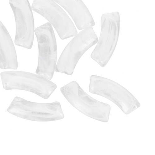 Perles tube incurvé 35x11 mm acrylique transparente -Marbré Transparent - Blanc x6