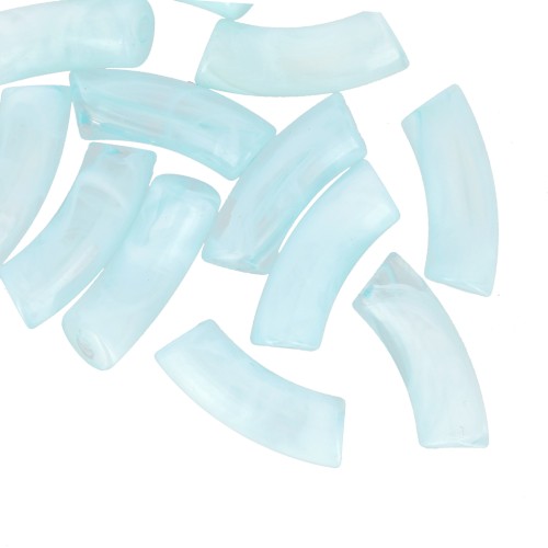 Perles tube incurvé 35x11 mm en acrylique transparente - Marbré Bleu clair x6