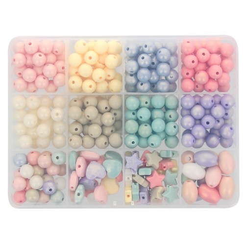Assortiment de perles nacrées en acrylique opaque - multi forme - Pastel x333