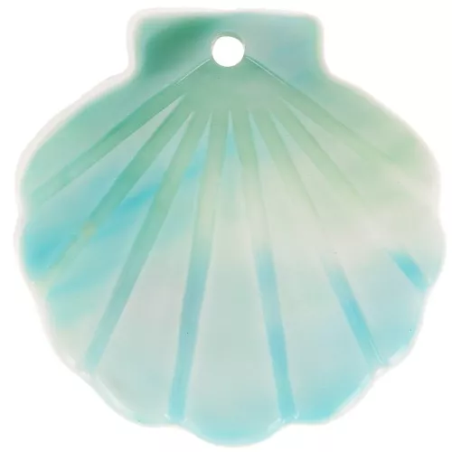 Pendentif coquillage en acétate 19 mm - Marbré Bleu - Blanc x1