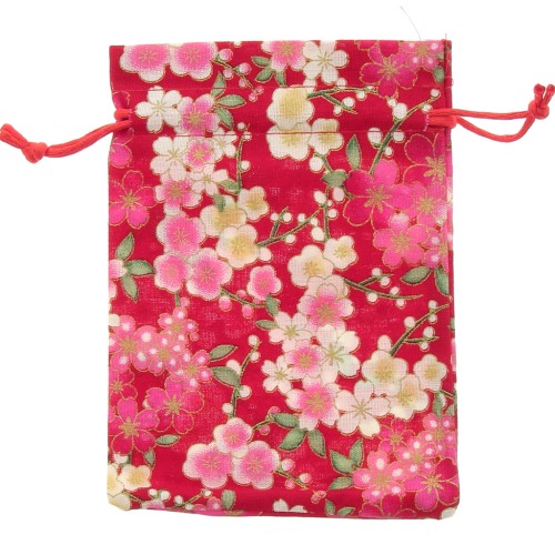 Pochon en polyester motif fleurs pour bijoux - 95x140 mm - Rouge - Rose x1
