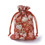 Pochon en polyester motif fleurs pour bijoux - 95x140 mm - Rouge - Rose x1