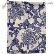Pochon en coton  motif fleurs pour bijoux 17.5x13 cm - Ecru - Bleu foncé x1