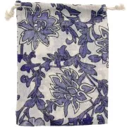 Pochon en coton  motif fleurs pour bijoux 17.5x13 cm - Ecru - Bleu foncé x1