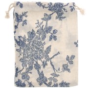 Pochon en coton  motif roses pour bijoux 17.5x13 cm - Ecru - Bleu foncé x1