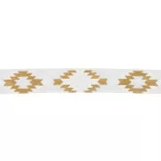 Ruban fantaisie élastique motif Aztèque 15 mm - Blanc - Doré x1m