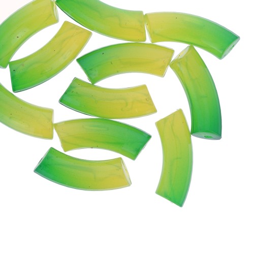 Perles tube incurvé & facetté en résine transparente 37x12 mm - Dégradé vert x6