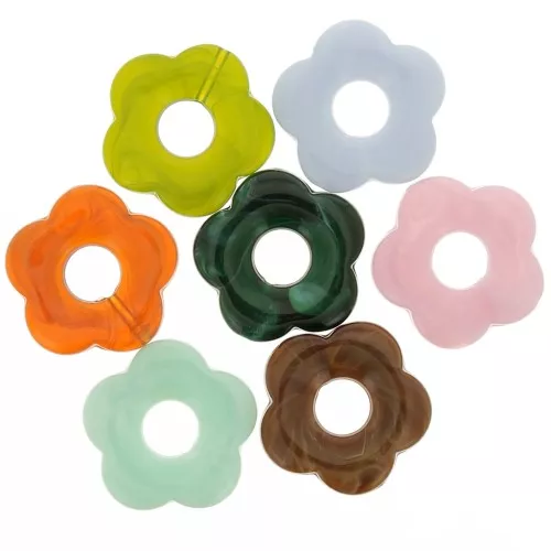 Pendentifs fleurs évidées en acrylique 27 mm - Marbré Multicolore x10