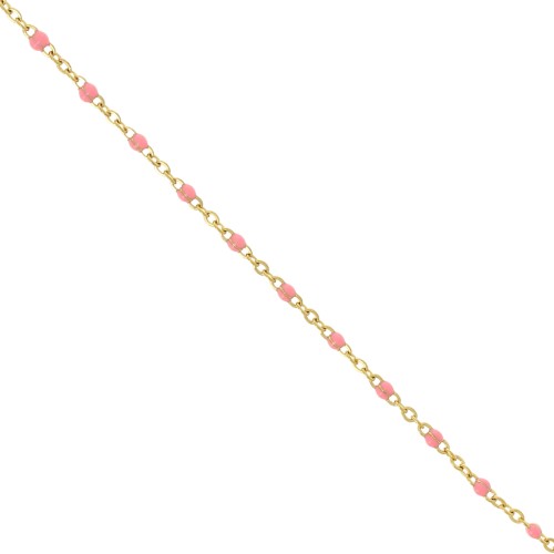 Chaîne avec perles en résine époxy 2mm Acier inoxydable 304 Doré - Rose saumon x1m