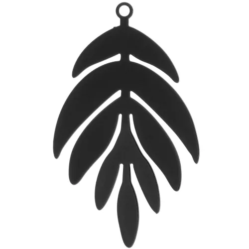 Pendentif teinté feuille 40x24 mm - Noir x1