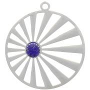 Pendentif rond 28 mm - motif soleil - pour cabochon 6 mm - Acier inoxydable 304 x1