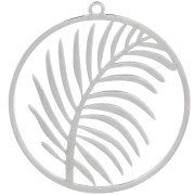 Pendentif rond 30 mm - motif feuille - Acier inoxydable 316L x1