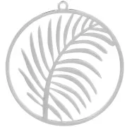 Pendentif rond 30 mm - motif feuille - Acier inoxydable 316L x1