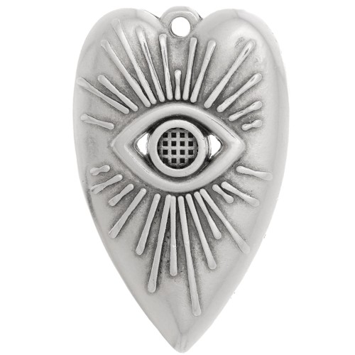 Pendentif coeur motif oeil 39x24 mm pour cabochon 4mm - Placage Argent fin vieilli