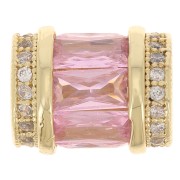 Perle tube avec oxydes de zirconium 12x10 mm - Doré - Crystal - Rose clair x1