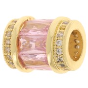 Perle tube avec oxydes de zirconium 12x10 mm - Doré - Crystal - Rose clair x1
