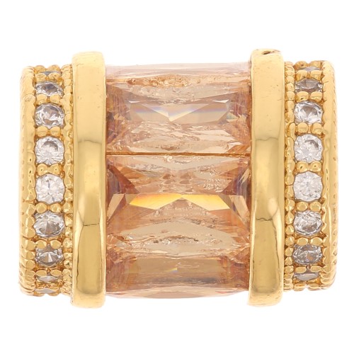 Perle tube avec oxydes de zirconium 12x10 mm - Doré - Crystal - Champagne x1