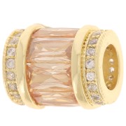 Perle tube avec oxydes de zirconium 12x10 mm - Doré - Crystal - Champagne x1