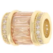 Perle tube avec oxydes de zirconium 12x10 mm - Doré - Crystal - Champagne x1