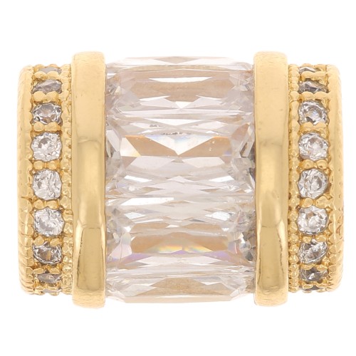 Perle tube avec oxydes de zirconium 12x10 mm - Doré - Crystal x1