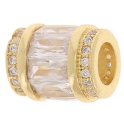 Perle tube avec oxydes de zirconium 12x10 mm - Doré - Crystal x1