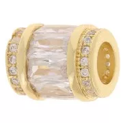Perle tube avec oxydes de zirconium 12x10 mm - Doré - Crystal x1