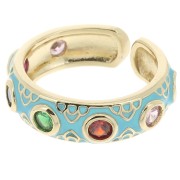 Bague large avec résine époxy & oxydes de Zirconium Doré - Turquoise - Multicolore|raw }}