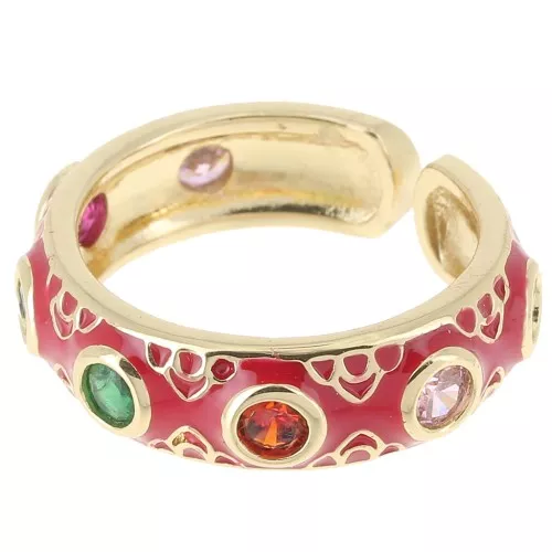 Bague large avec résine époxy et oxydes de Zirconium Doré - Rouge - Multicolore x1