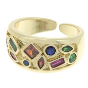 Bague large avec oxydes de Zirconium - formes géométrique - Doré - Multicolore x1|raw }}