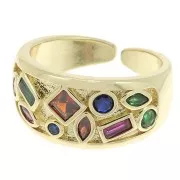 Bague large avec oxydes de Zirconium - formes géométrique - Doré - Multicolore x1