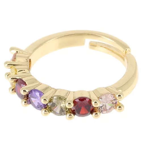 Bague fine avec oxydes de Zirconium sertis - Doré - Multicolore x1